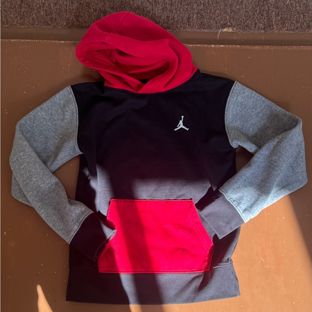 Youth Red Black and Gray Jordan Hoodie - Medium (10/12)